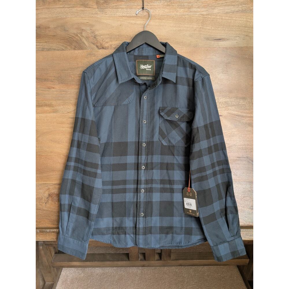 NWT Howler Brothers Harker's Flannel Shirt Men M Navy Black Mega Plaid Button Up
